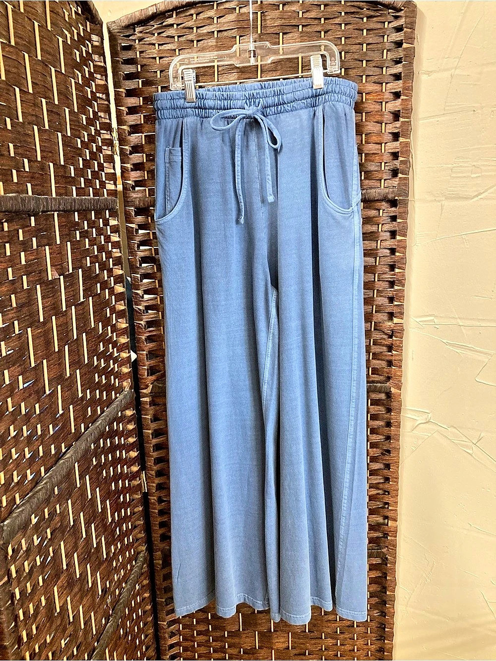 Zenana Slate Blue Wide Leg Pants Small New Athleisure Cozy Loungewear